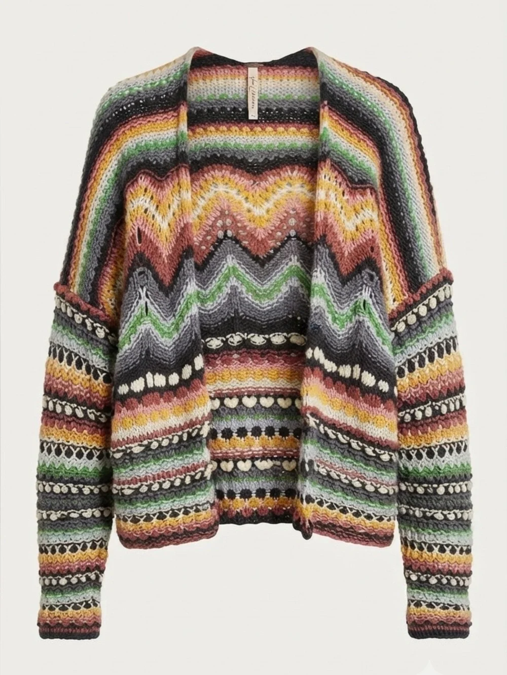 Free People Feeling Nostalgic Cardigan Open Front Crochet Knit Striped Boho XL